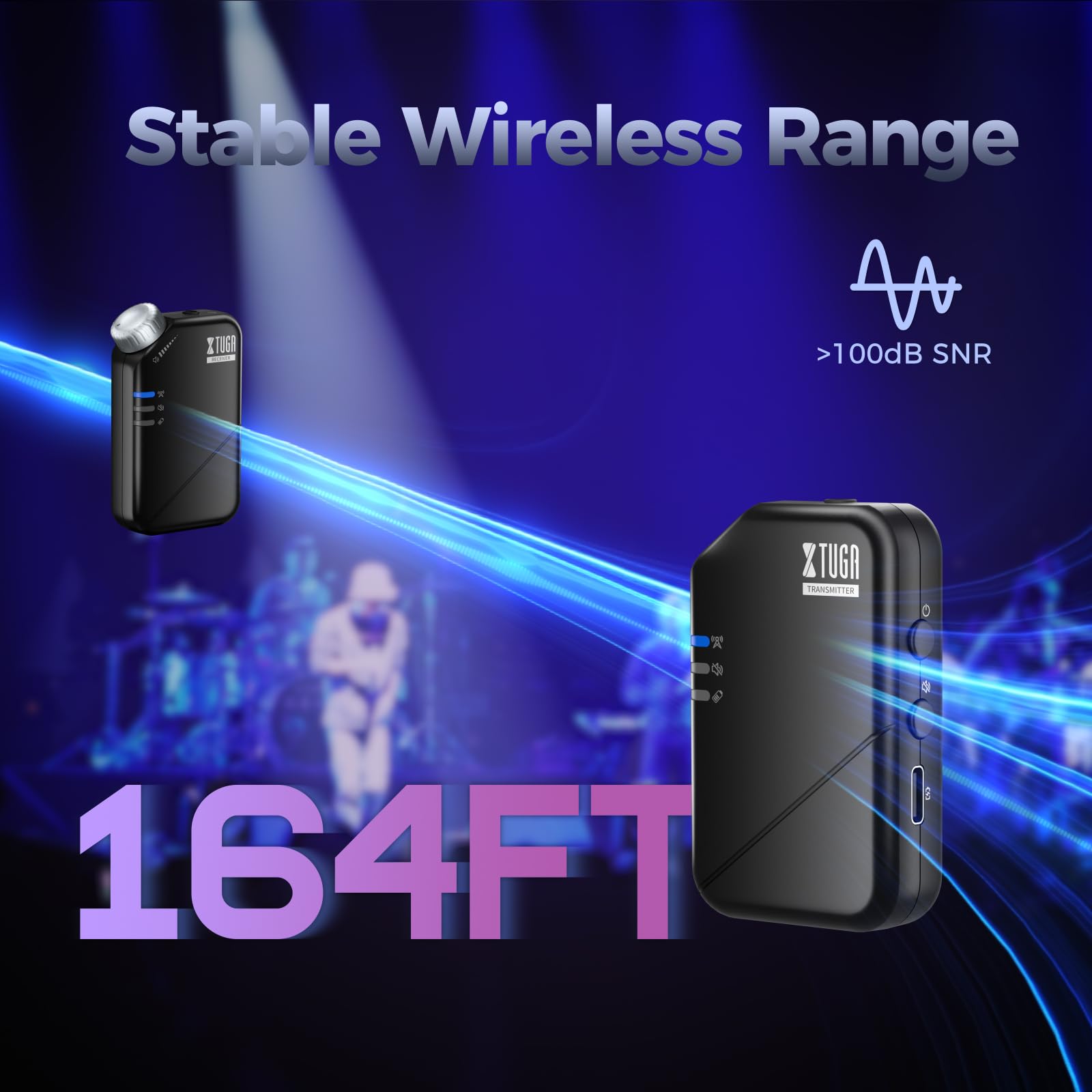 Xtuga Wireless In Ear Monitor System, 2.4G Stereo Wireless Iem System With Low Latency, One Transmitter To More Receiver, Stage