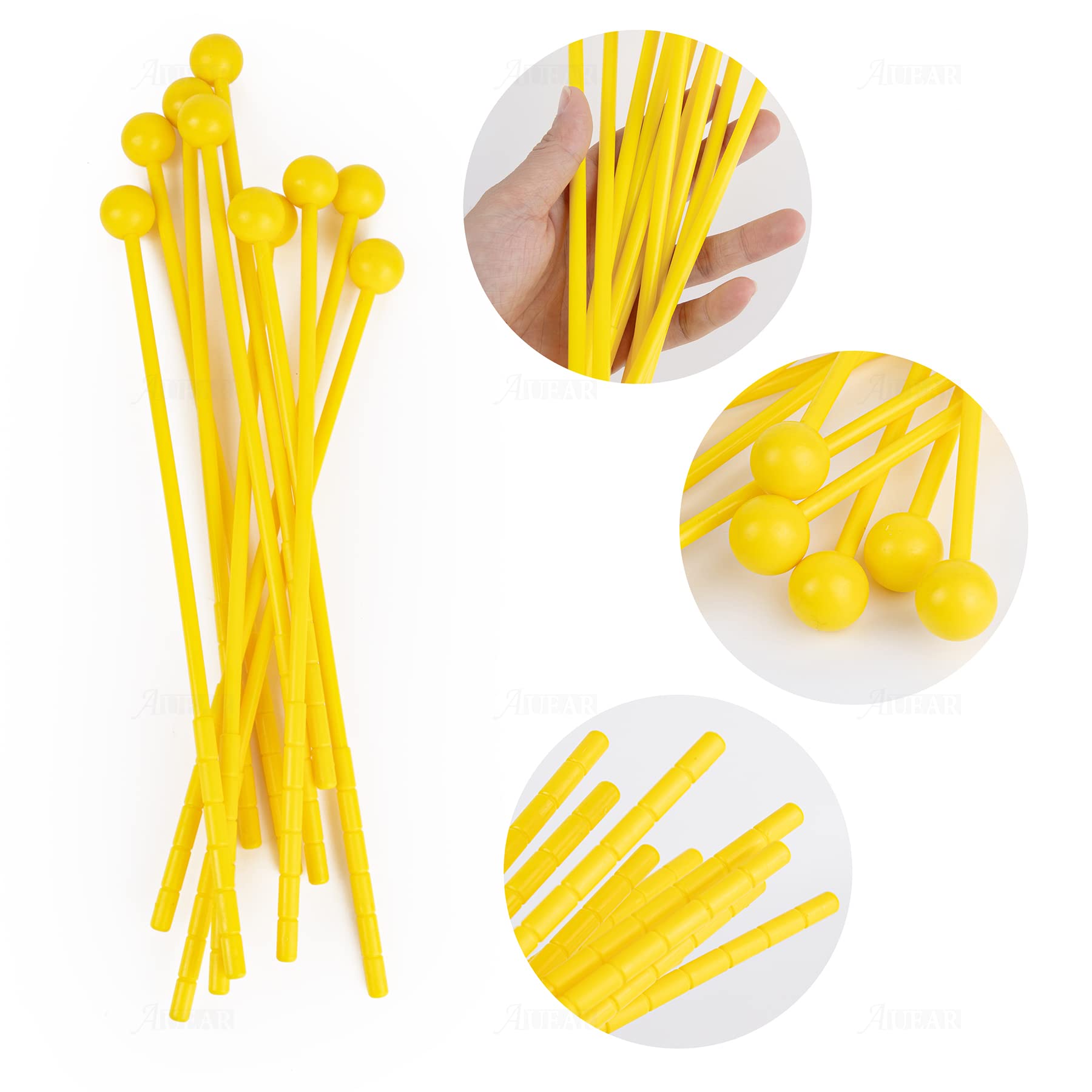 Auear, 10 Pack Plastic Bell Mallets Solid Drum Percussion Sticks For Drum Chime Xylophone 12Inch Yellow