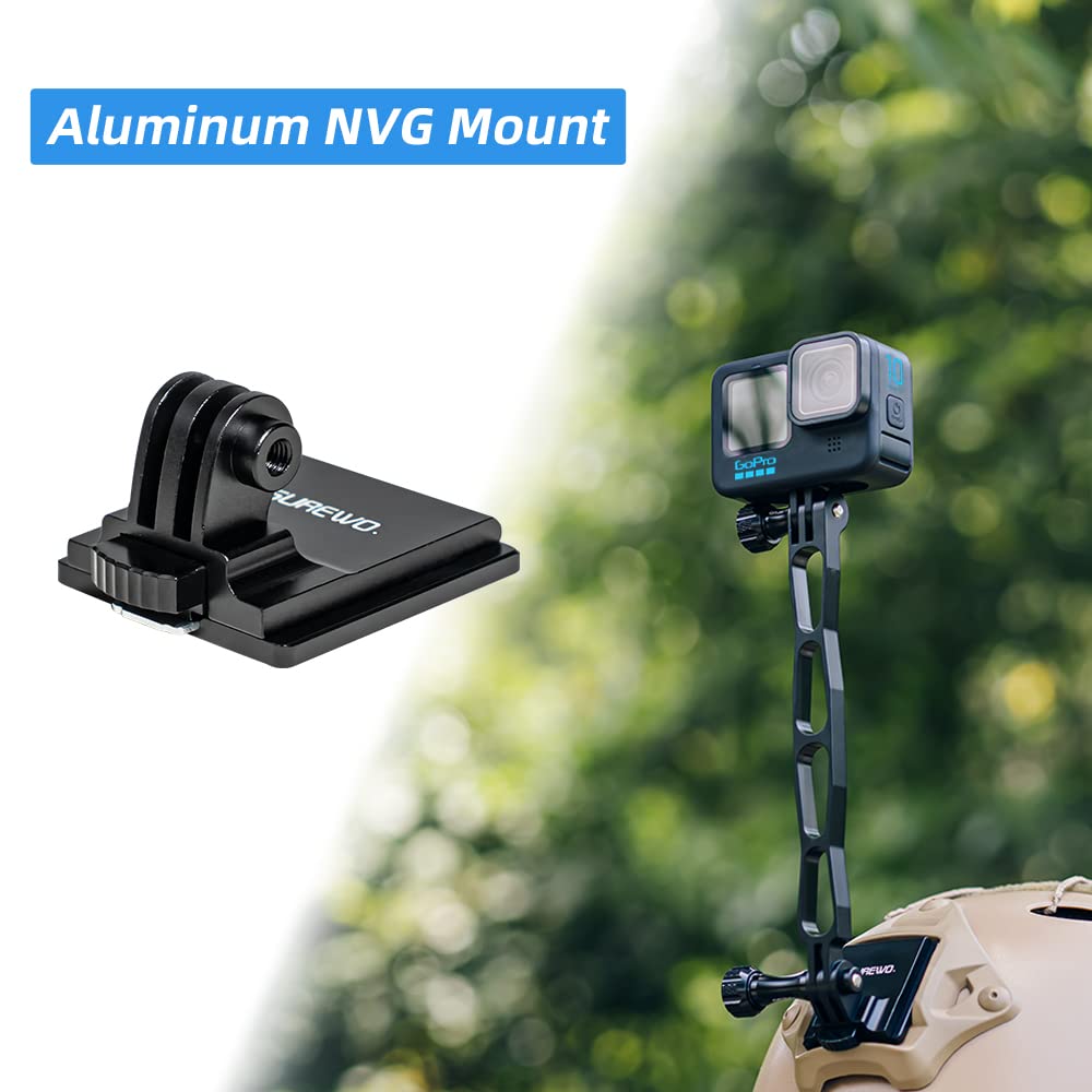Surewo Aluminum Nvg Helmet Mount Compatible With Go Pro Hero 13 Black,Gopro Hero 12/11/10/9/8/7/(2018)/6/5 Black,Dji Osmo Action 5 Pro/4/3/2 And Most Action Cameras(Nvg+Extension Arm Set)