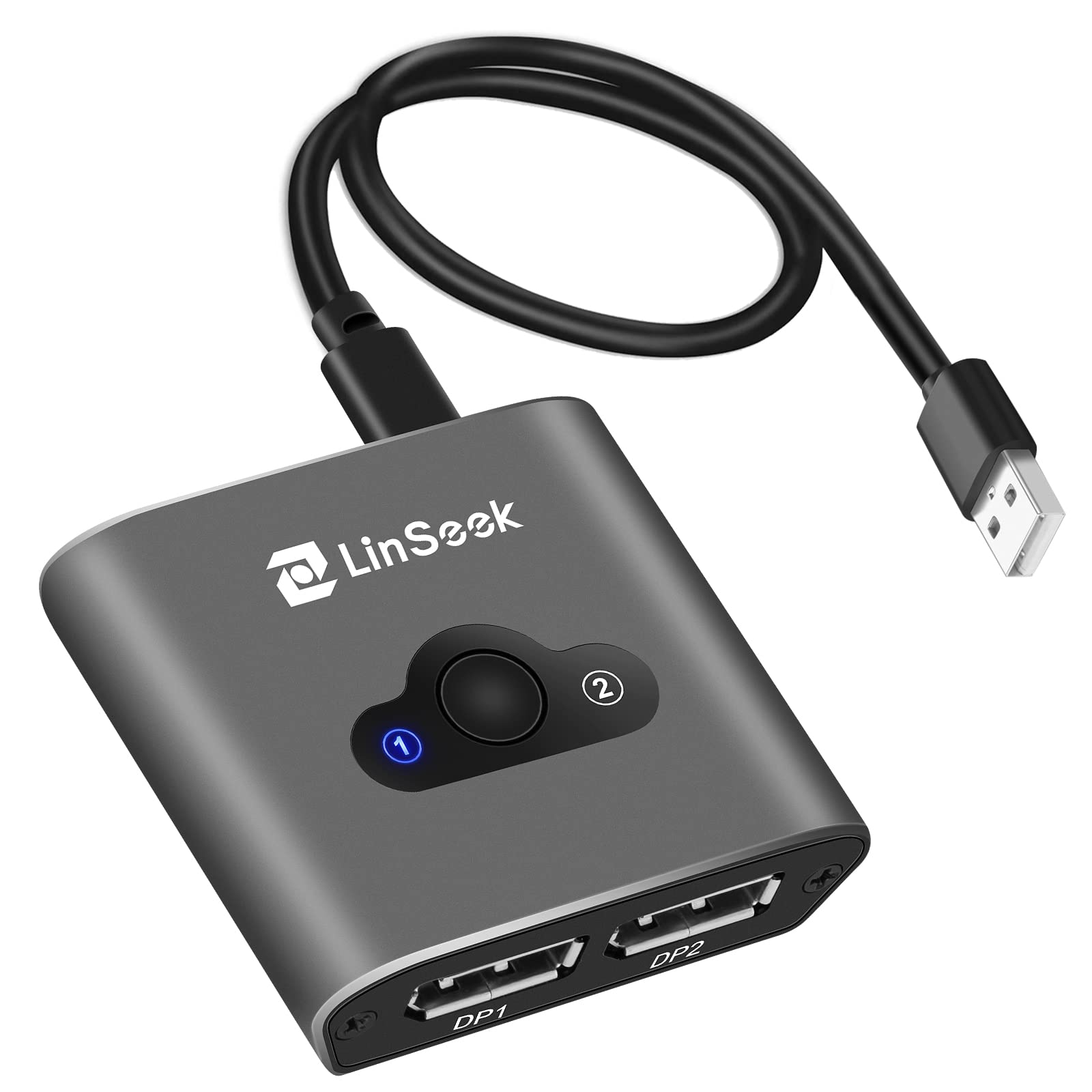 Linseek Displayport Switch 2 In 1 Out 4K@60Hz Display Port Switch Displayport Switcher Dp 1.2 Bi Directional 1 In 2 Out Switcher