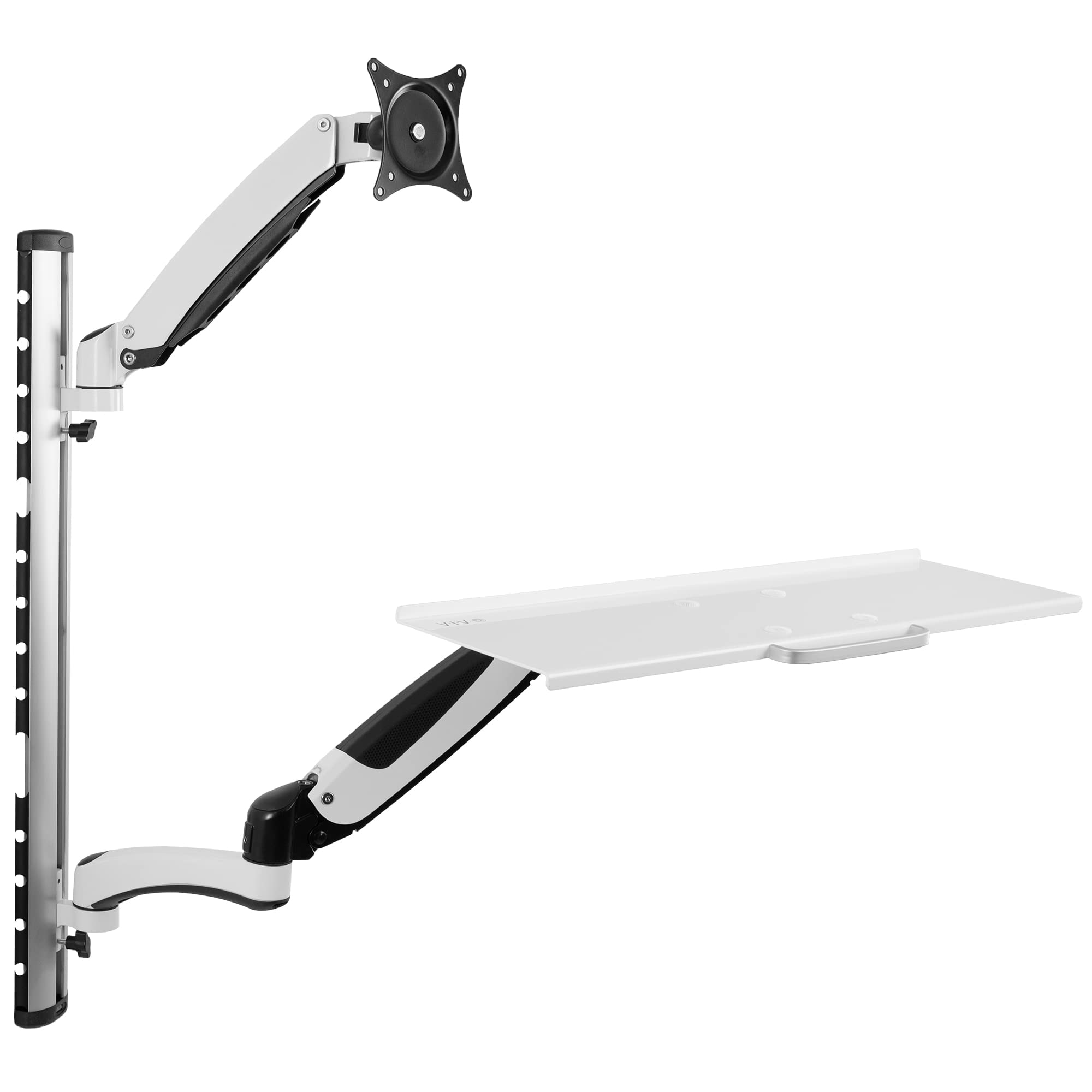 VIVO Sit Stand Wall Mount Counterbalance Height Adjustable Monitor and Keyboard Workstation for Screens up to 27 inches, White STAND SIT1KW