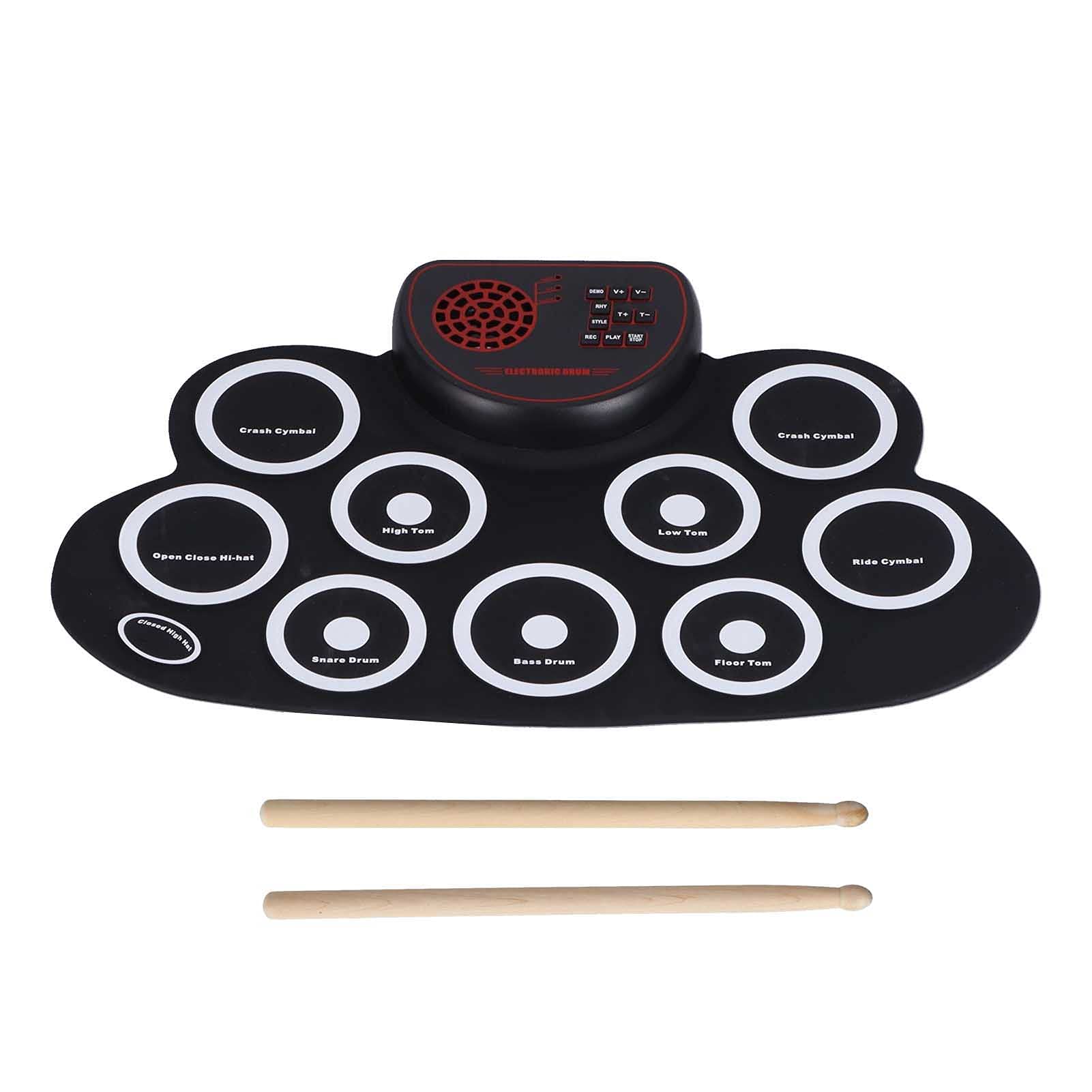 Roll Up Drum Practice Pad, 9 Drums Pad Dual Speakers Usb Rechargeable Electronic Drum Pad Set For Home Play