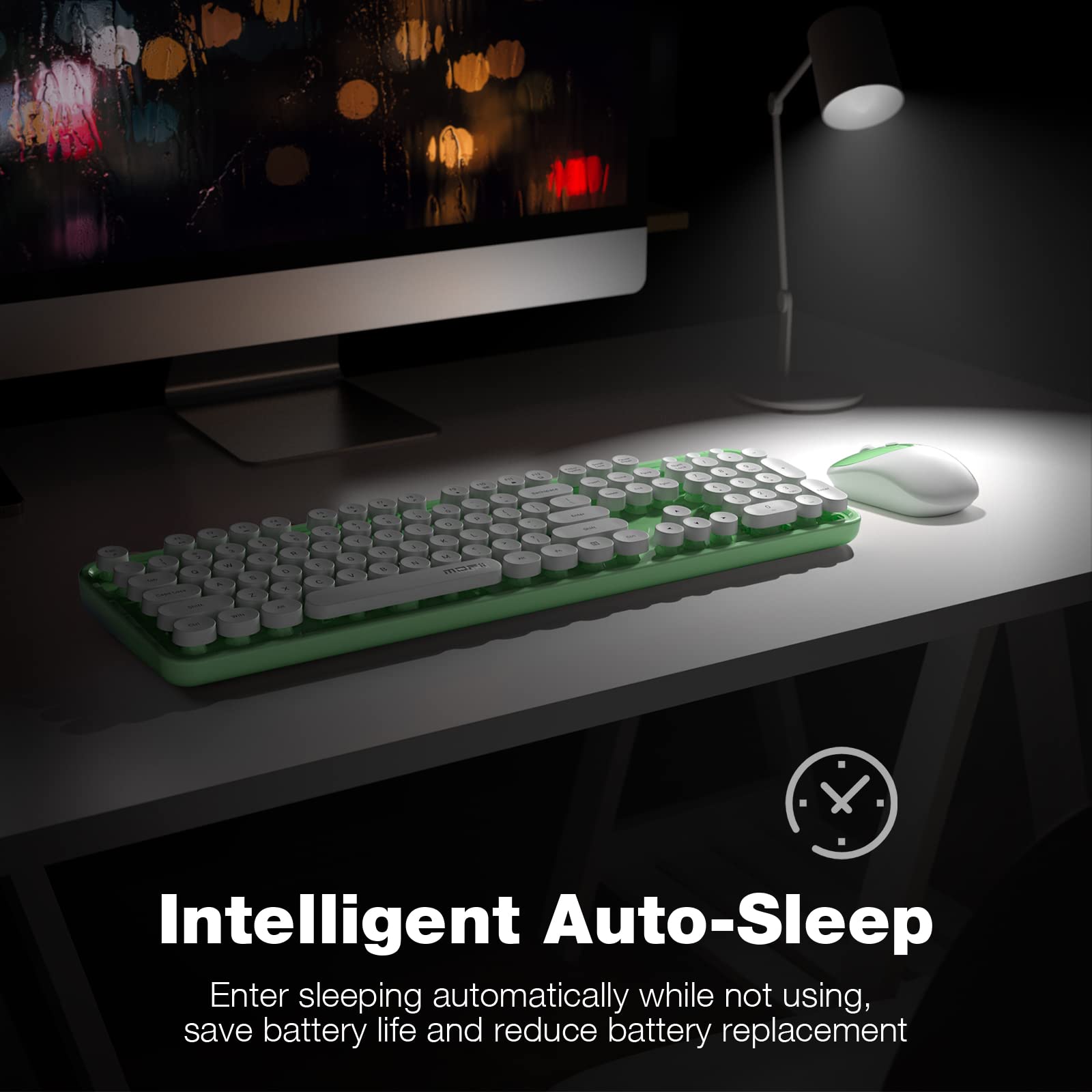 Mofii Wireless Keyboard And Mouse Combo, Computer Full Size 2.4G Plug And Play Wireless Typewriter Retro Round Keyboard And Mous