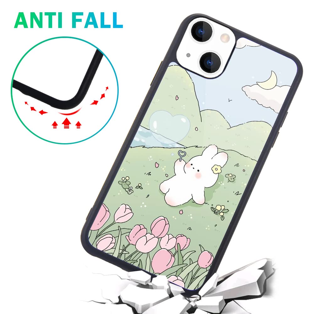 Maycari Compatible With Iphone 13 Mini Case For Children Women Cartoon Rabbit Flower Design, Hard Back Cover With Cute Animal Pa