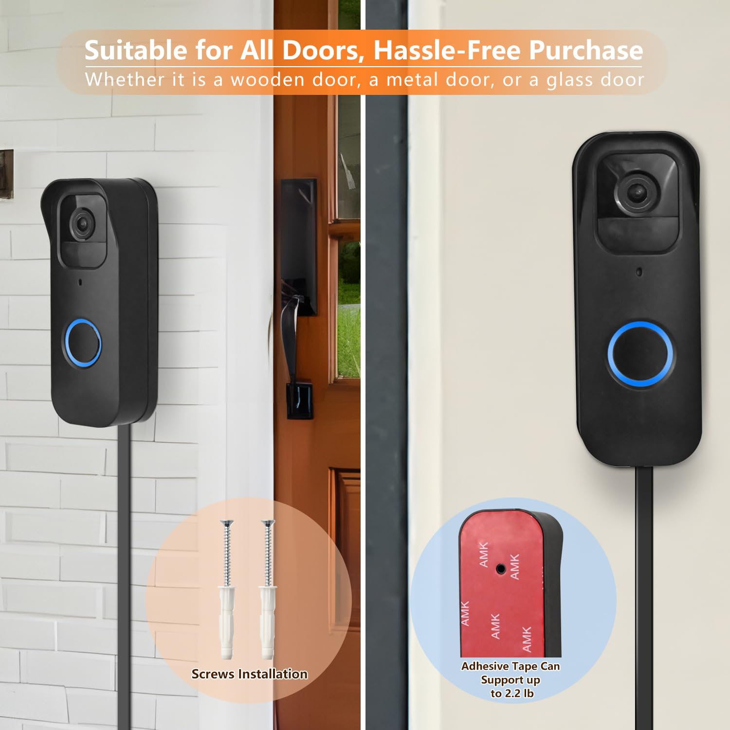 2In1 Power Cable With Adapter And Adhesive Doorbell Mount Compatible With Blink Video Doorbell, Doorbell Transformer With 16.4Ft