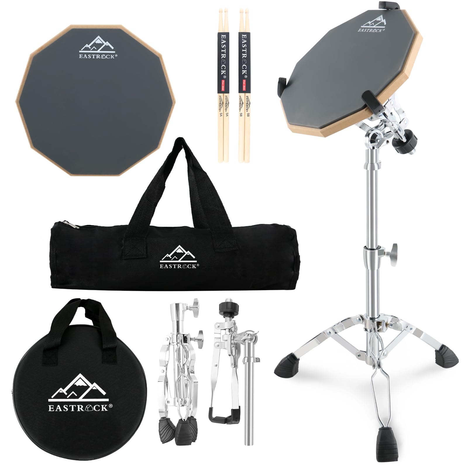 Eastrock Practice Drum Pad Stand Bundles, 11 Inches Double Sided Silent Silicone Drum Pad, Silicone Dumb Drum With Drum Stand, 2