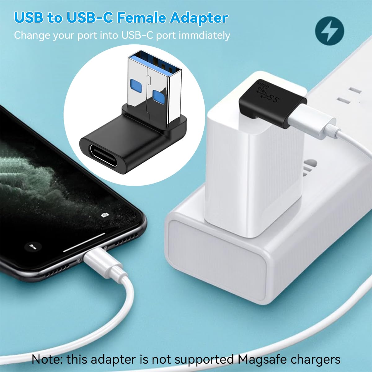 Herfair 90 Degree Usb To Usb C Adapter (2 Pack) Right Angle Usb C Female To Usb Male Converter Usb 3.2 C Type Plug Adapter Vertical Usb Port Changer Extender Connector (Up+Down Angle)