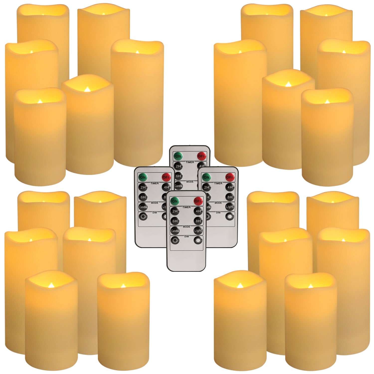 Pliadvbu Flameless Pillar Candles With 4 Remote Control And Timer,Realistic Waterproof Led Candles, Long Lasting, Pack Of 24 (H