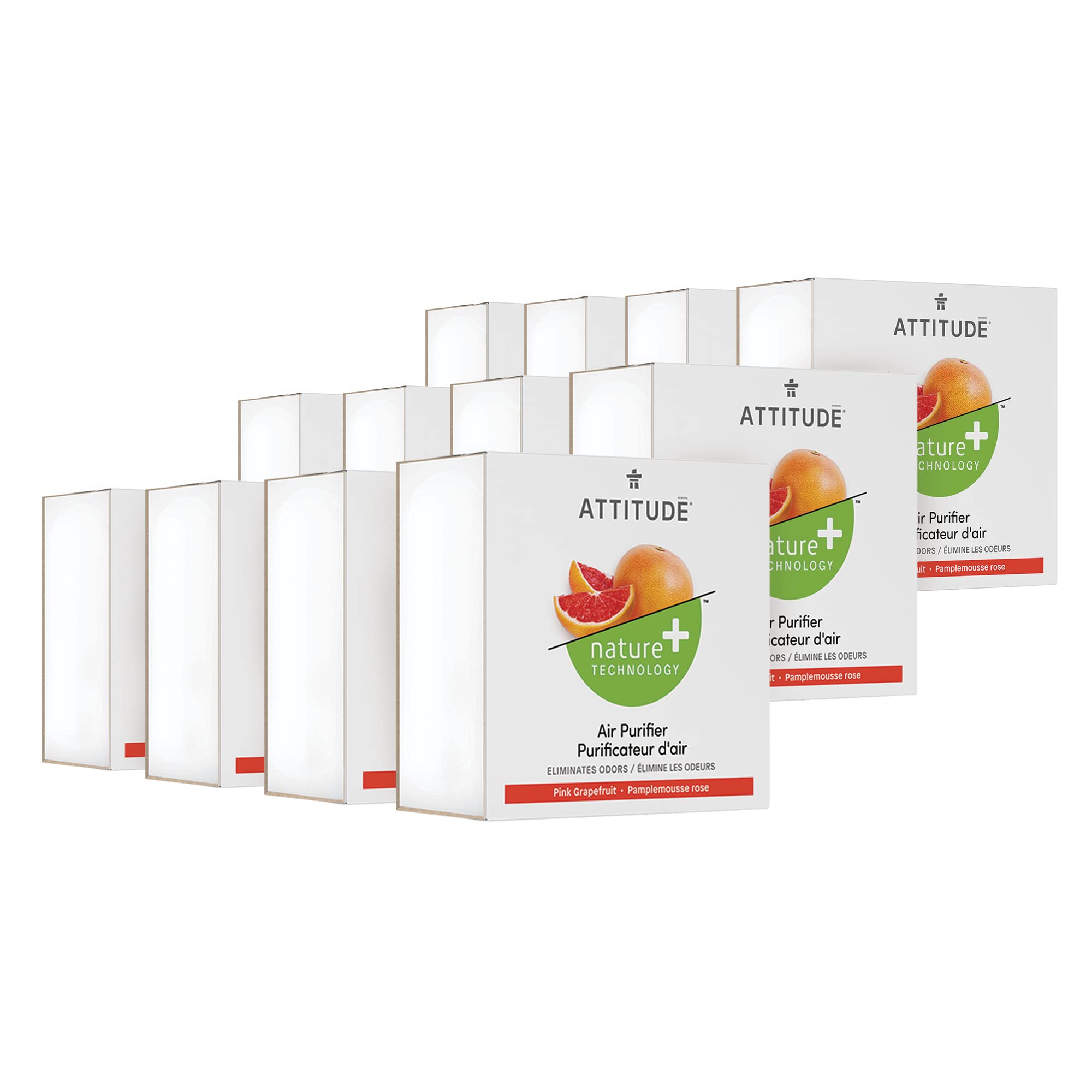 Attitude Air Purifier, Activated Carbon Freshener, Odor Remover, Plant And Mineral Based, Vegan, Pink Grapefruit, 8 Ounces (Pack