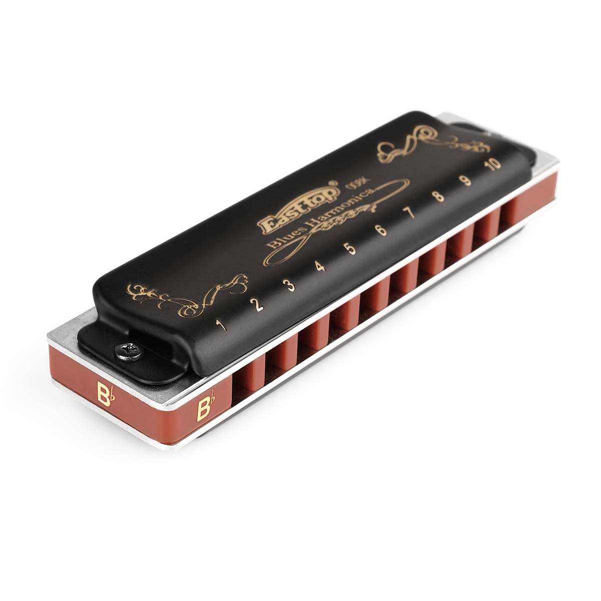 Easttop Professional Harmonica Blues Key Of Bb 10 Hole 20 Tone Heavy Duty With Case & Cleaning Cloth For Professional Player,Beg