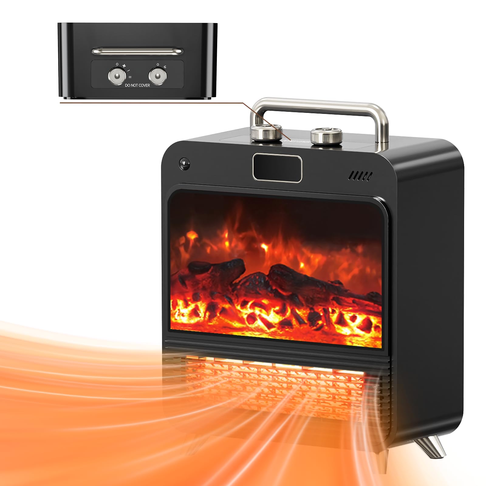 Feculs Electric Fireplace Heater, 3 In 1 Portable Fireplace Heaters For Indoor Use, 750/1500W Space Heater Indoor, Realistic 3D