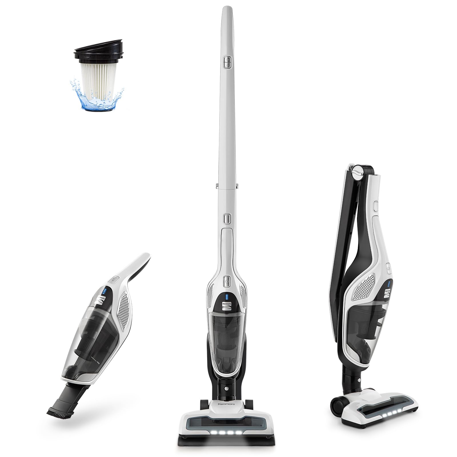 Kenmore 200 Series DS2000 Cordless Stick Vacuum Lightweight Cleaner 2-Speed Power Suction LED Headlight 2-in-1 Handheld for Hard