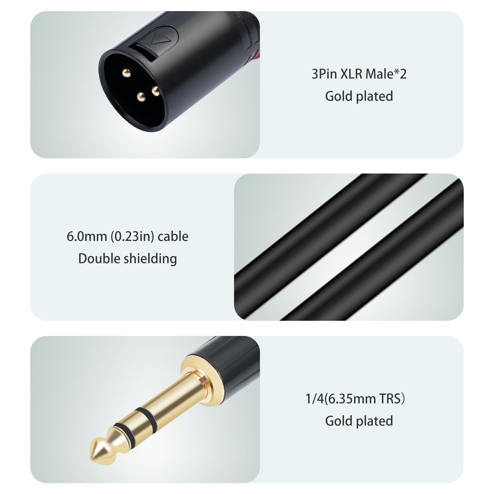 1/4 Trs To Dual Xlr Male Y-Splitter Stereo Breakout Cable 1/4 Inch(6.35Mm) To 2 Xlr Patch Cable 10Ft