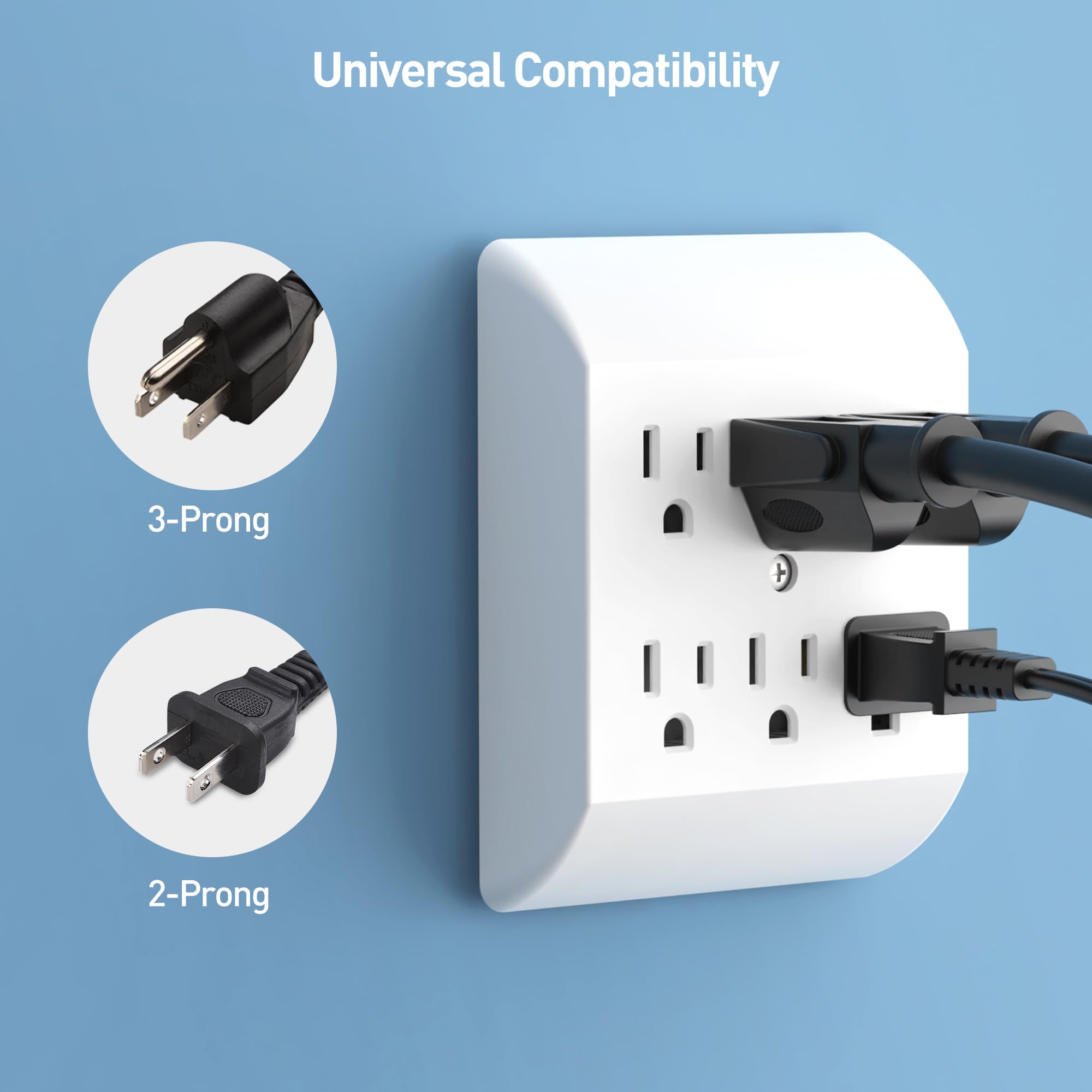 [Etl Listed] Cable Matters 2 Pack 6 Outlet Extender Wall Tap, 15A/1875W, Multi Plug Wall Outlet / 6 Way Plug Wall Outlet