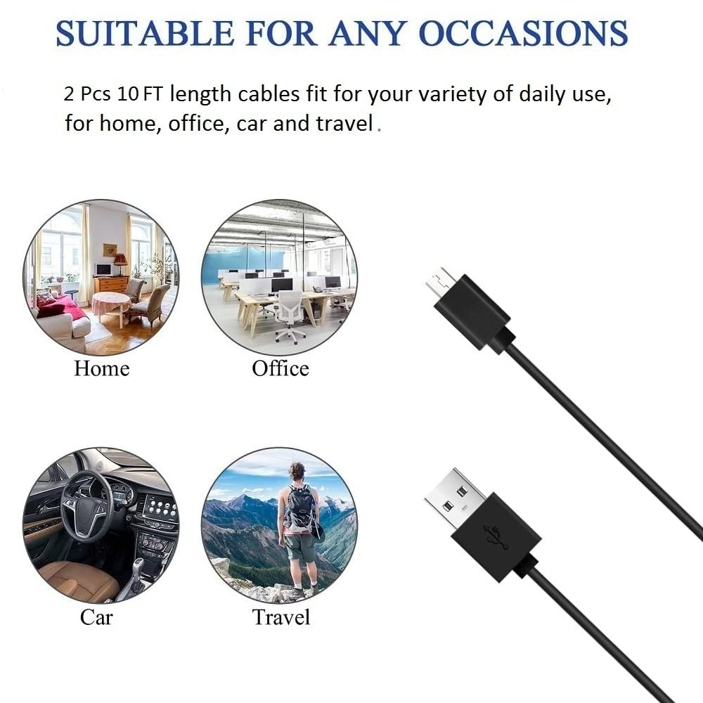 Myfon Micro Usb Cable, 2 Pack [10Ft, 10Ft], Fast Charging Cable, High Speed Data Transfer Cable, Android Phone Cable For Samsung