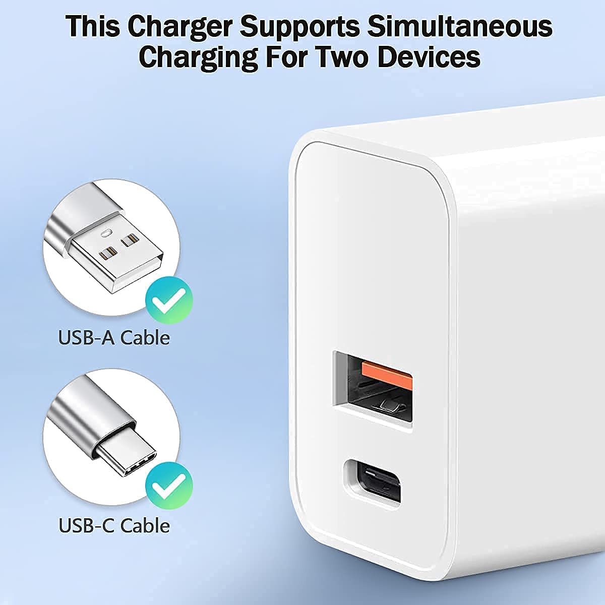 Iphone Fast Charger, [Apple Mfi Certified] Esbeecables 20W Dual Port Pd3.0 Usb-C + Qc3.0 Usb-A Rapid Wall Charger With 2X 6Ft Li