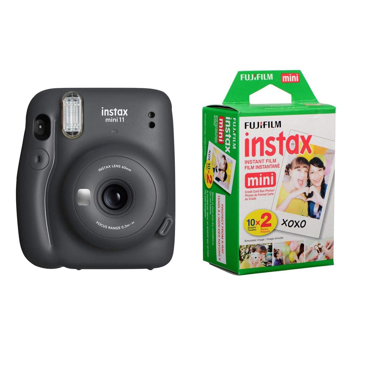 Fujifilm Instax Mini 11 Instant Film Camera, Charcoal Gray   With Slinger Accessory Kit Charcoal Gray, 2X Fuji Instax Mini I Nst