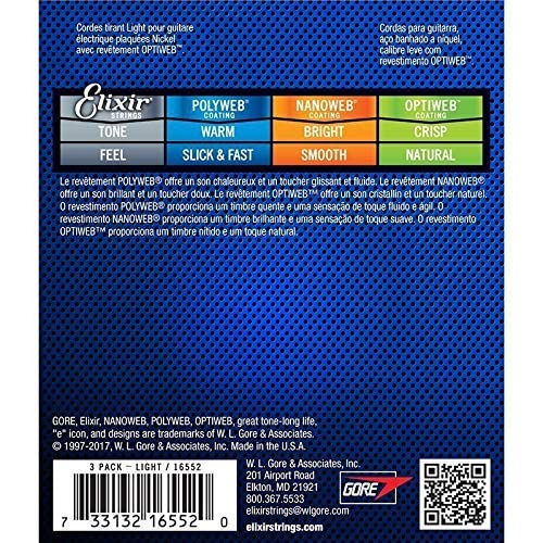 Elixir Strings 16552 Guitar Strings With Optiweb Coating, 3 Pack, Light (.010 .046)