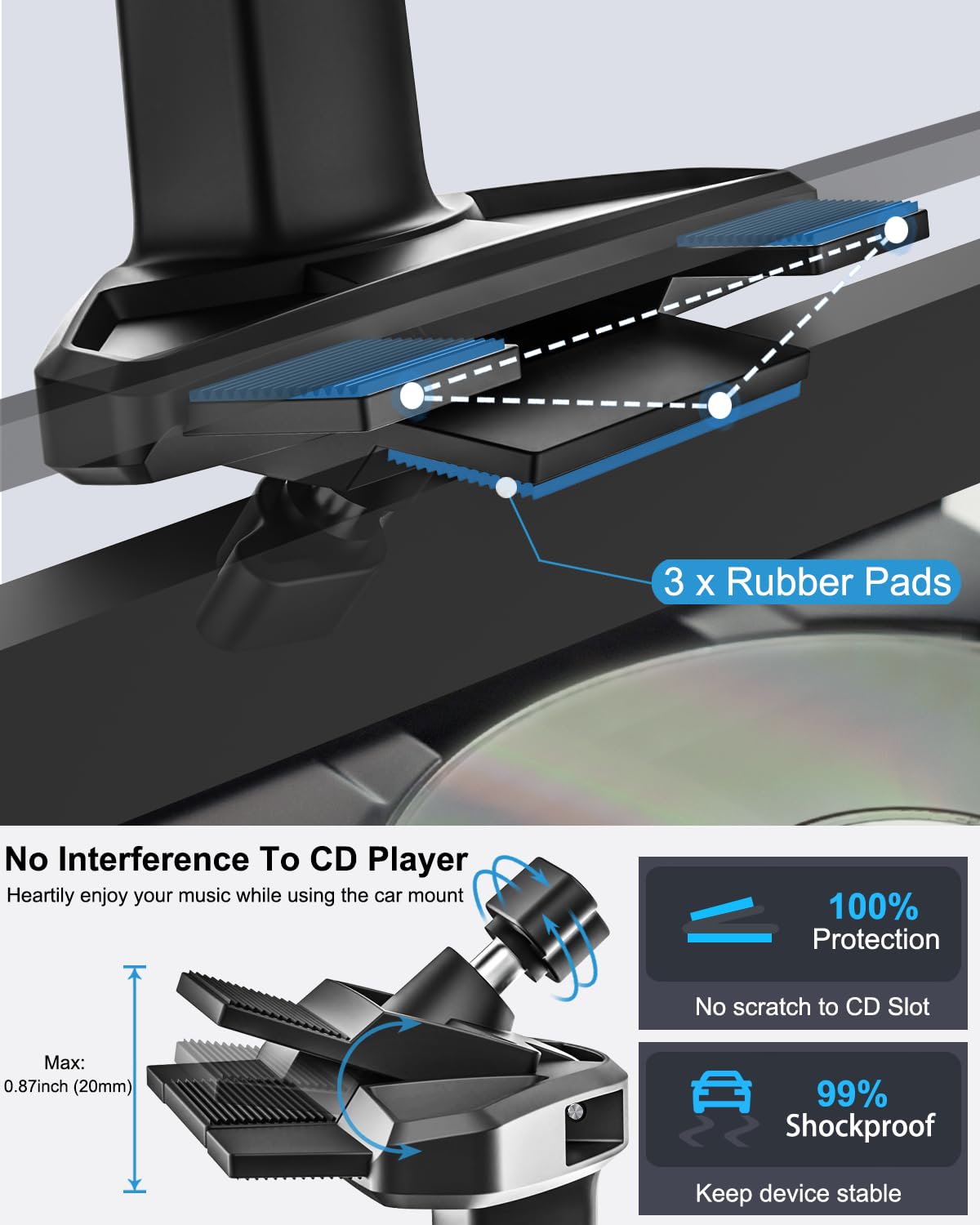 Woleyi Cd Slot Tablet Holder For Car   [Height Adjustable] Car Tablet Mount Cd Player, Ultra Sturdy Car Cd Tray Tablet Stand For