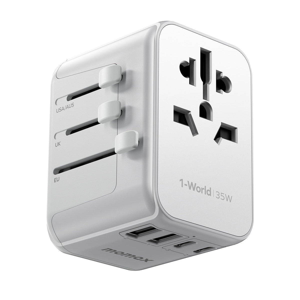 Momax European Travel Plug Adapter, 35W Pd Fast Charging, Universal Travel Adapter With 3 Usb C And 2 Usb A Ports, International