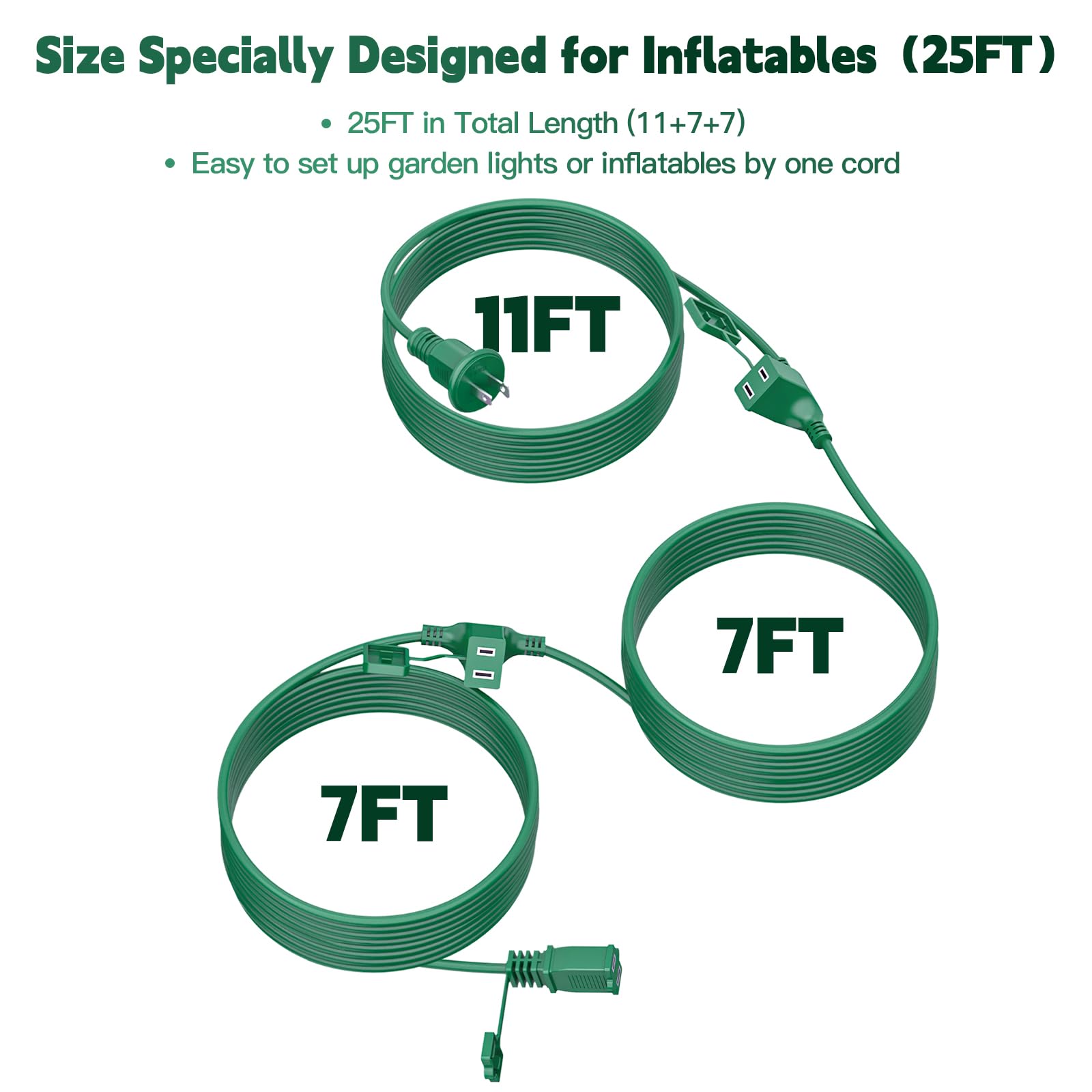 25Ft Outdoor Extension Extension Cord For Halloween Christmas Inflatables With Multiple Outlets Green Electrical Cord With Multi