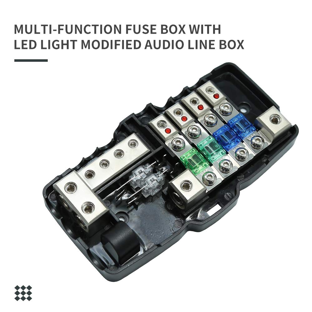 Anxingo 4 Way Car Audio Stereo With Ground Mini Anl Fuse Box Holder Distribution Blocks 0/4Ga Fuses Holder 30A 60A 80Amp, Led In