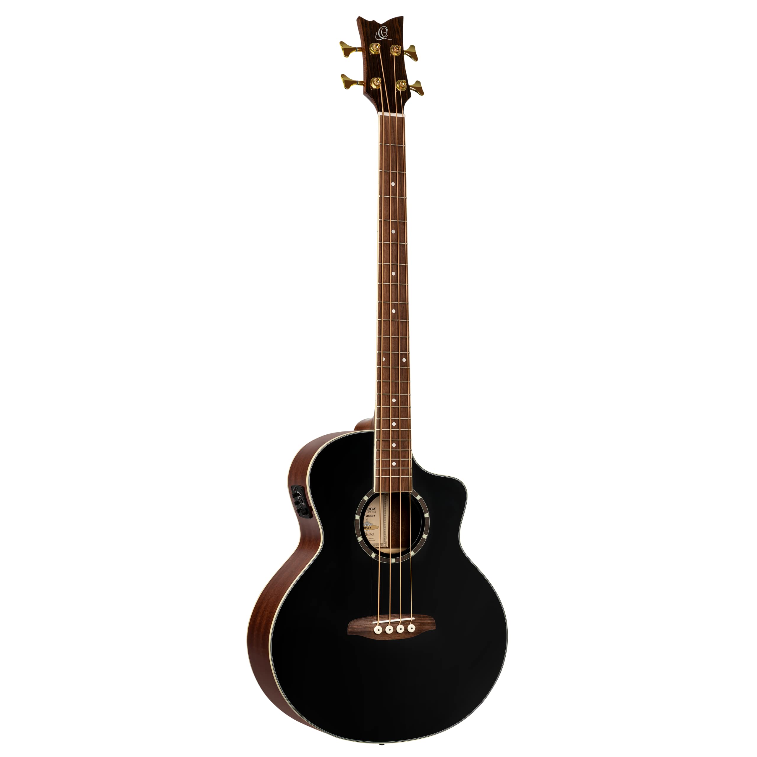 Ortega Guitars Deep Series 4 String Acoustic Bass Guitar, Right-handed, Black, (D8CE-4)