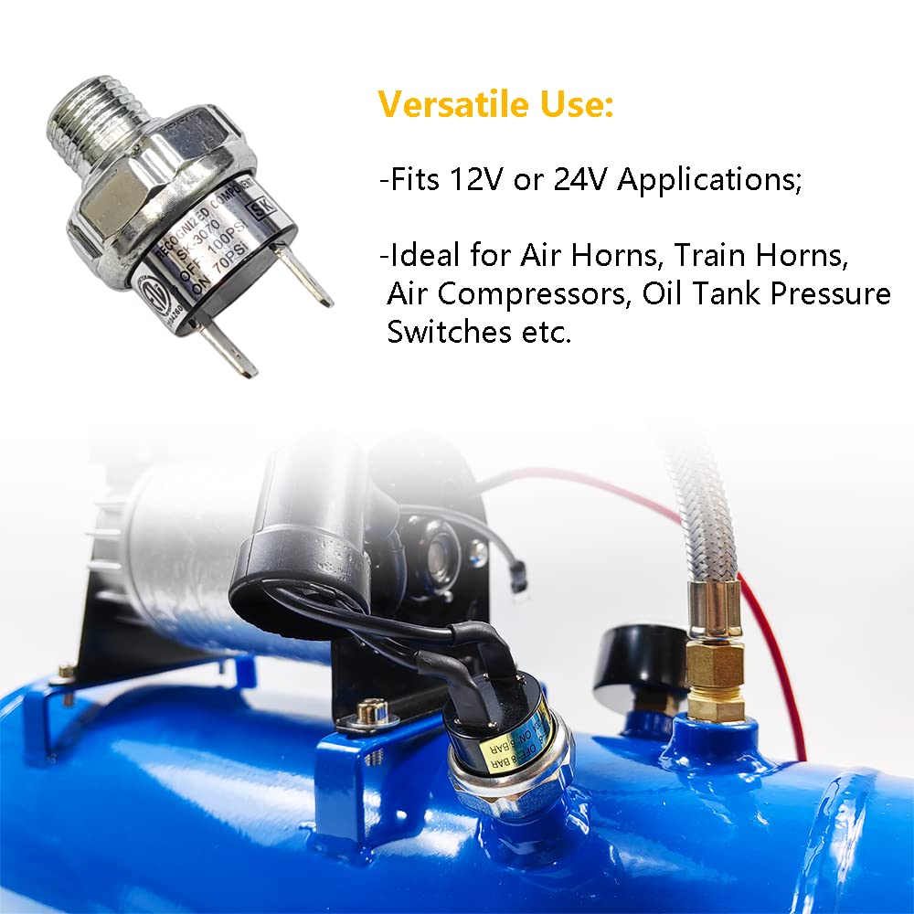 Air Pressure Switch 70 100 Psi Tank Mount Type Thread 1/4'' Npt 12V 24V Dc Air Compressor Pressure Switch For Air Train Horn 70