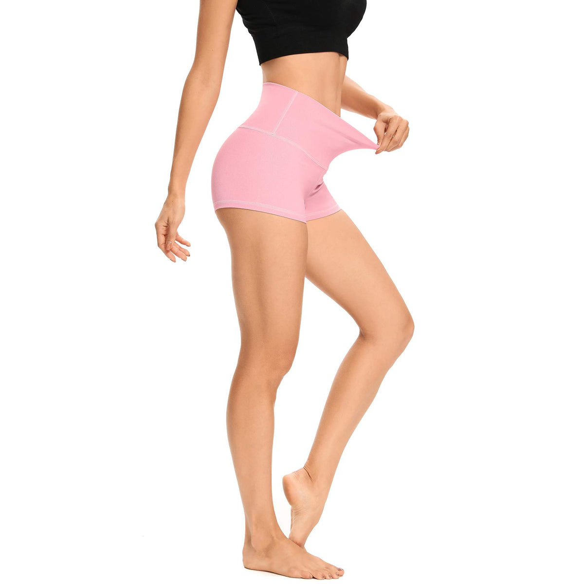 Lxnmgo Womens 2 High Waist Yoga Shorts Tummy Control Biker Running Workout Compression Shorts For Women Macaroon Pink, S