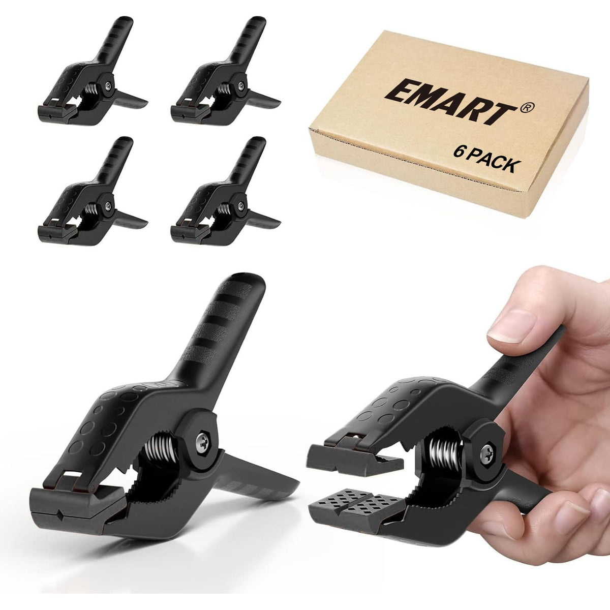Emart 6 Pack Heavy Duty Muslin Spring Clamps, 4.5 Inch Photo Booth Backdrop Clips For Photography Studio   Black