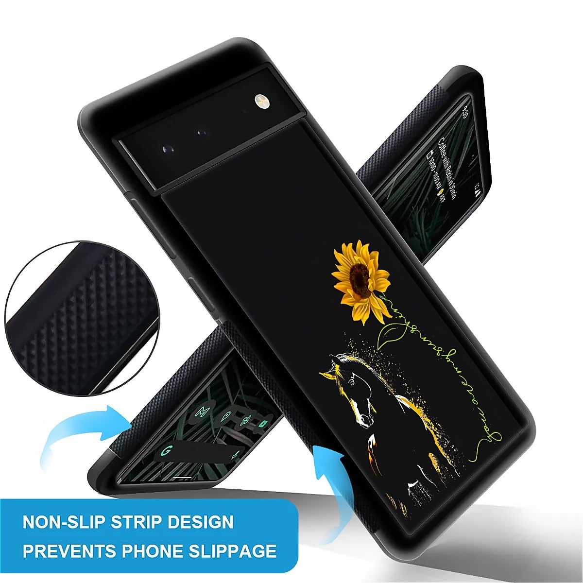 Fkbrcl4U For Google Pixel 6 Case, Horse Sunflower Yellow Sunshine Pattern Graphic Design Girl Boy Soft Silicone Hard Acrylic Sho