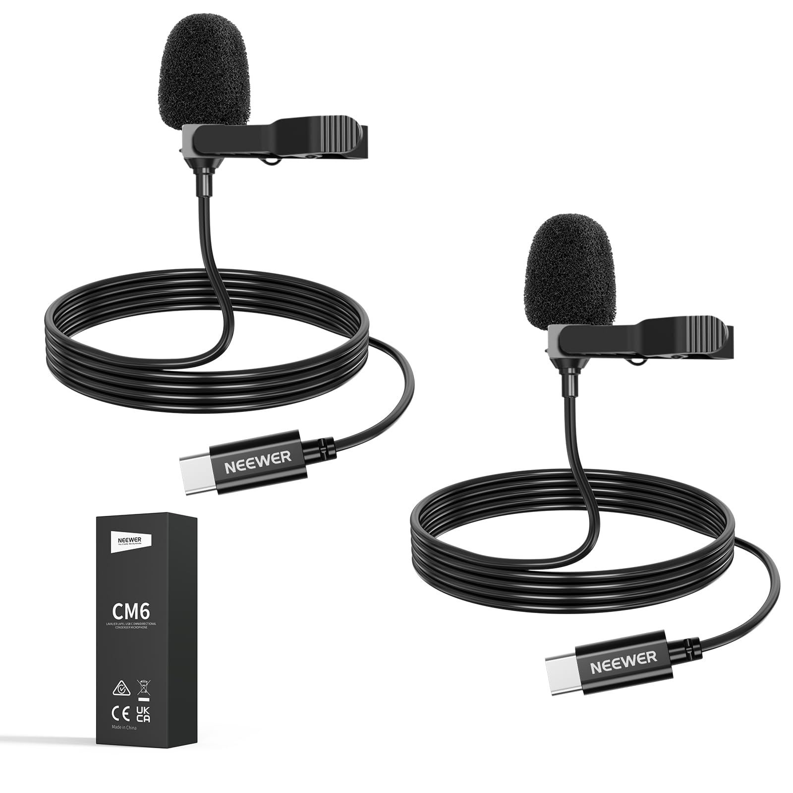 NEEWER Mini USB C Lavalier Microphone 2 Pack Compatible with iPhone 16 15 Pro Max Android Phone Tablet PC, Clip On Omnidirection