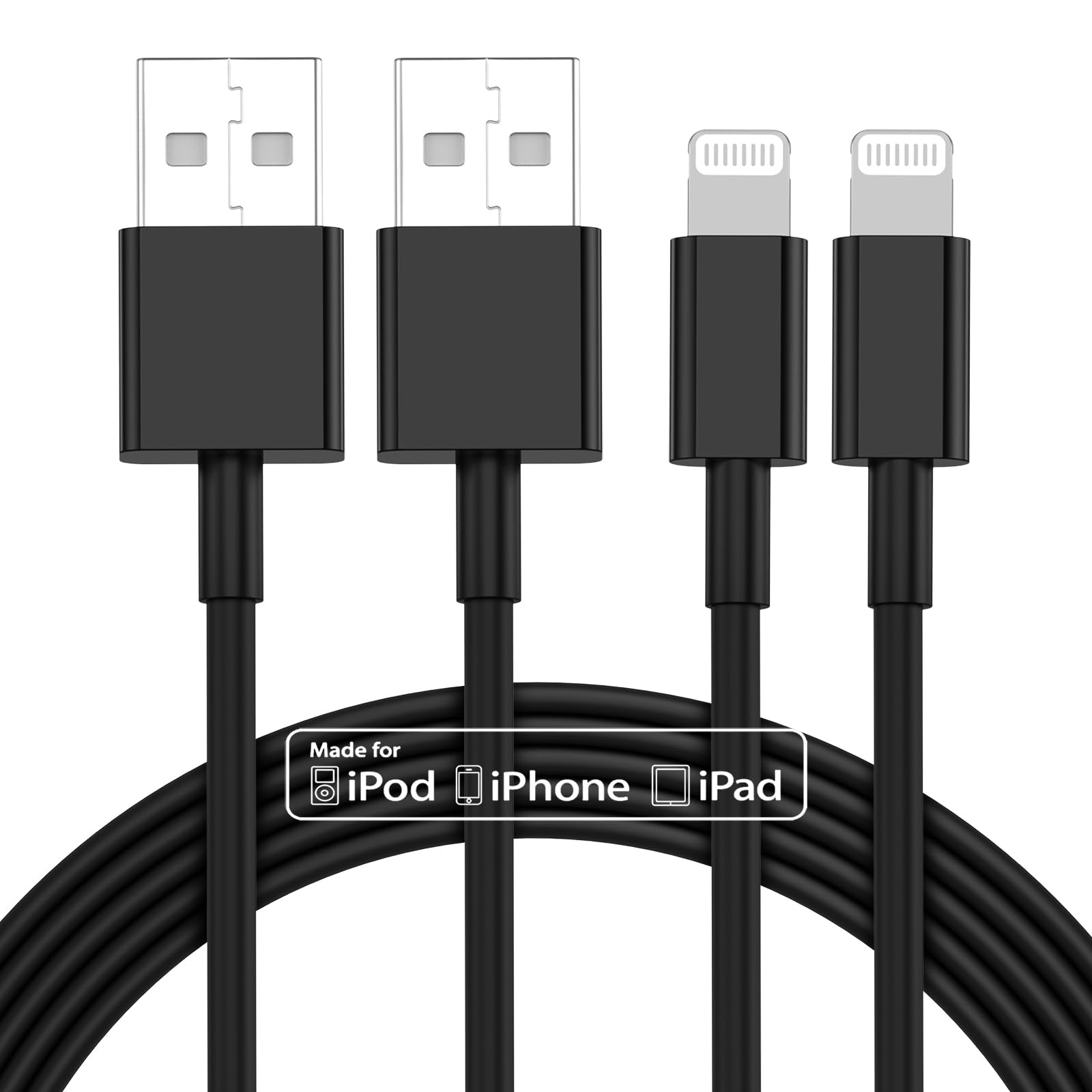 3Pack 6Ft Iphone Charger, [Apple Mfi Certified] Long Iphone Charger Cord 6 Ft, Apple Lightning To Usb Cable, 6 Foot Fast Charging Cords For Iphone Charger 14/13/12/11/13 Pro/13 Max/X/Xs/Xr/Xs,Black