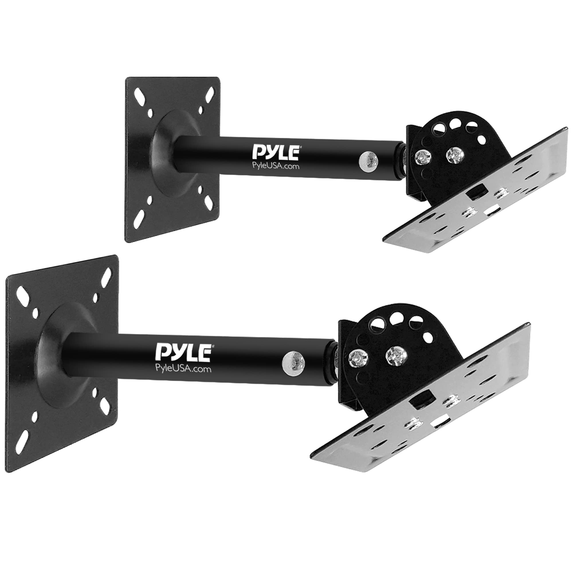 Pyle Speaker Wall Ceiling Mount Stand   Black Speaker Mounting Bracket W/ Adjustable Swivel Tilt, Retractable Telescopic Arm   H