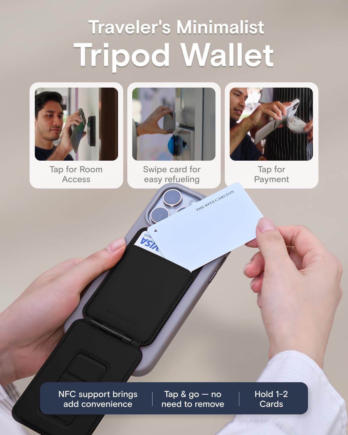 Moft Phone Tripod Wallet For Iphone, Mulit-Angles, Lightweight & Portable Phone Stand, Movas Vegan Leather Magnetic Wallet, Stro