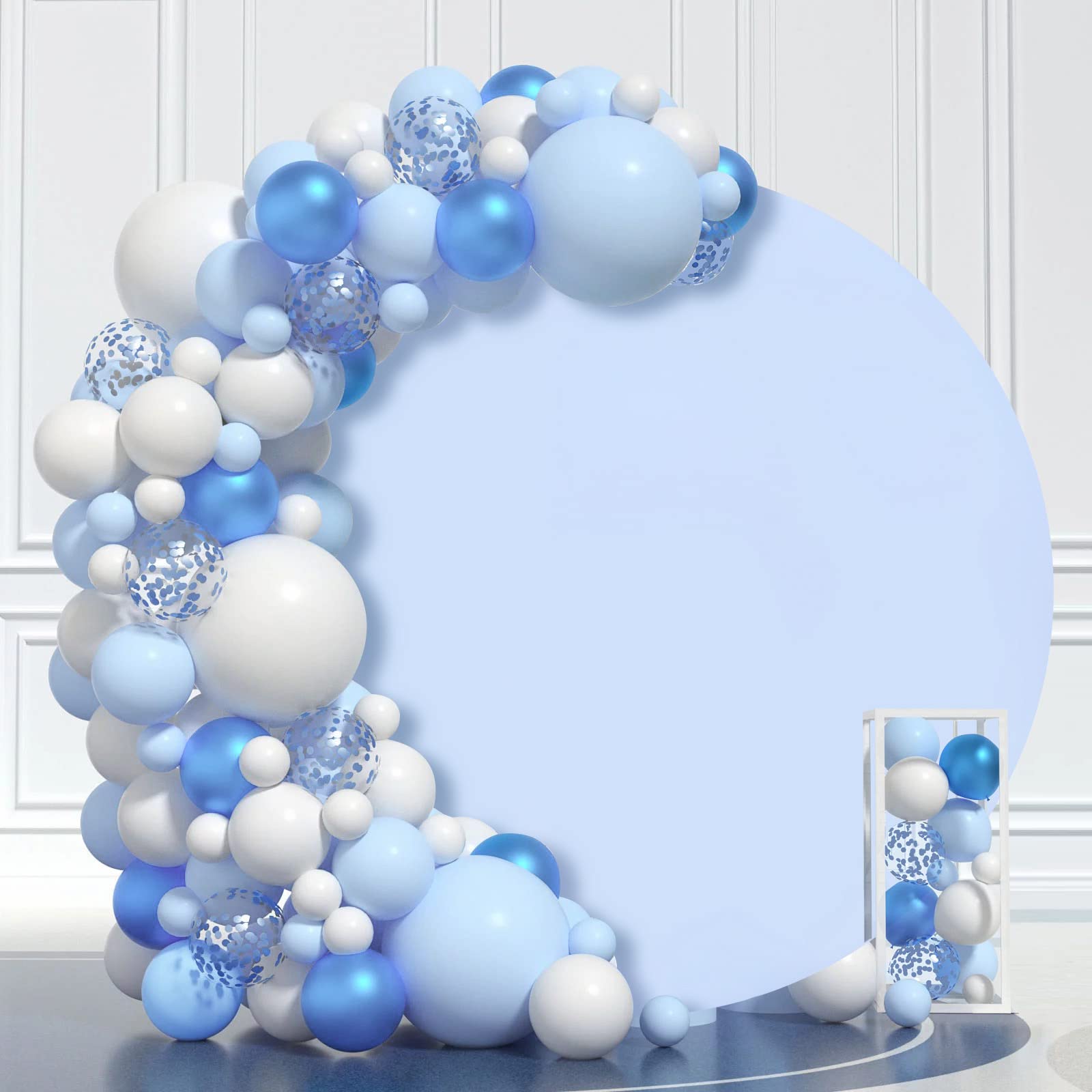 Blue Round Backdrop Cover 7.2X7.2Ft Blue Circle Birthday Photo Photography Background For Party Baby Shower Wedding Decorations