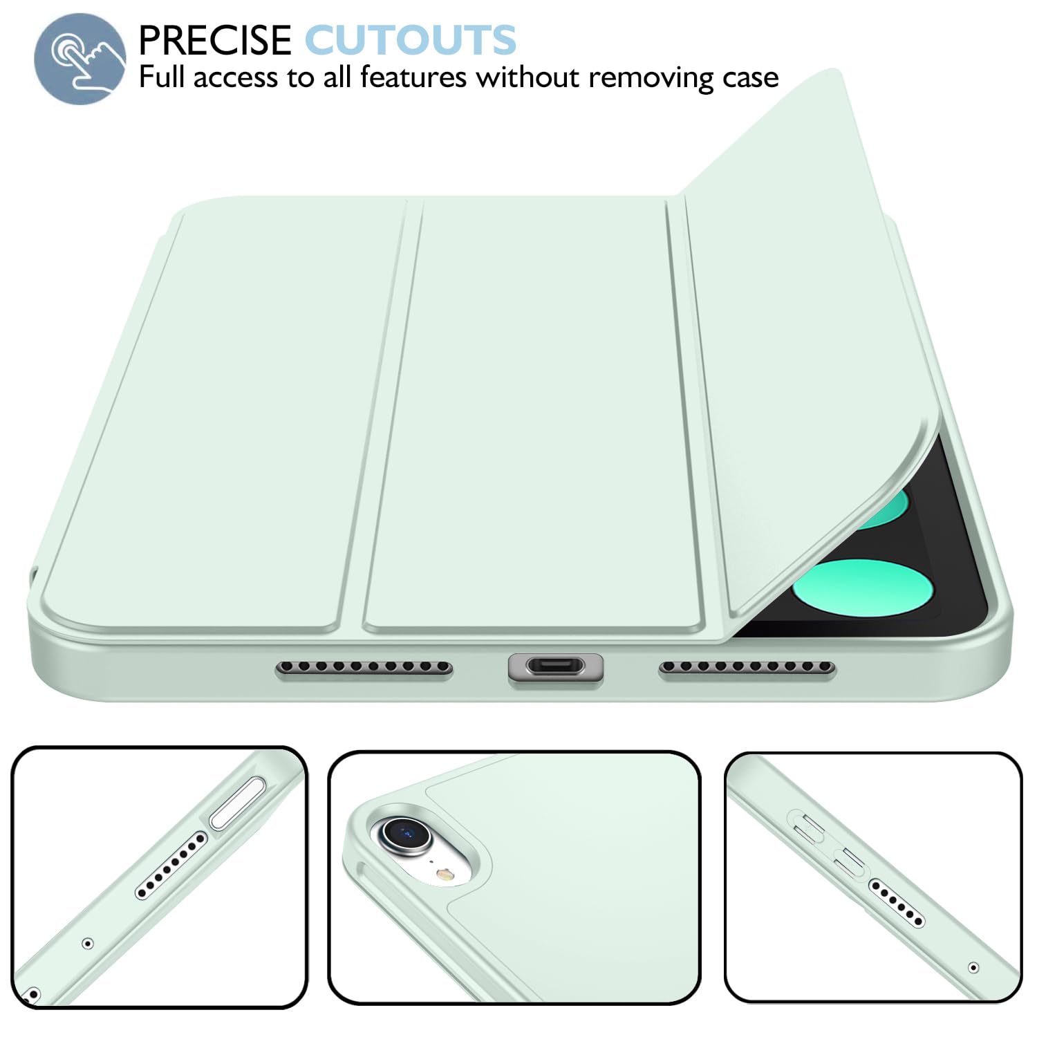Imieet Ipad Mini 7 Case 2024 (A17 Pro), Ipad Mini 6 Case (8.3 Inch,2021 Model), Ipad Mini 7Th/6Th Generation Case With Pencil Holder, Trifold Stand Smart Case With Soft Tpu Back,Pale Green