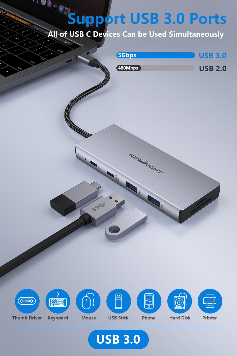 Usb C Docking Station, Newmight 9 In 1 Usb C To 3 Hdmi Adapter With 100W Pd, 2 Usb A 3.0, Usb C 3.0, Sd/Tf Card Reader, Usb C Hub Multiple Monitor Adapter For Macbook Pro, Iphone 15/15 Pro, Hp, Dell