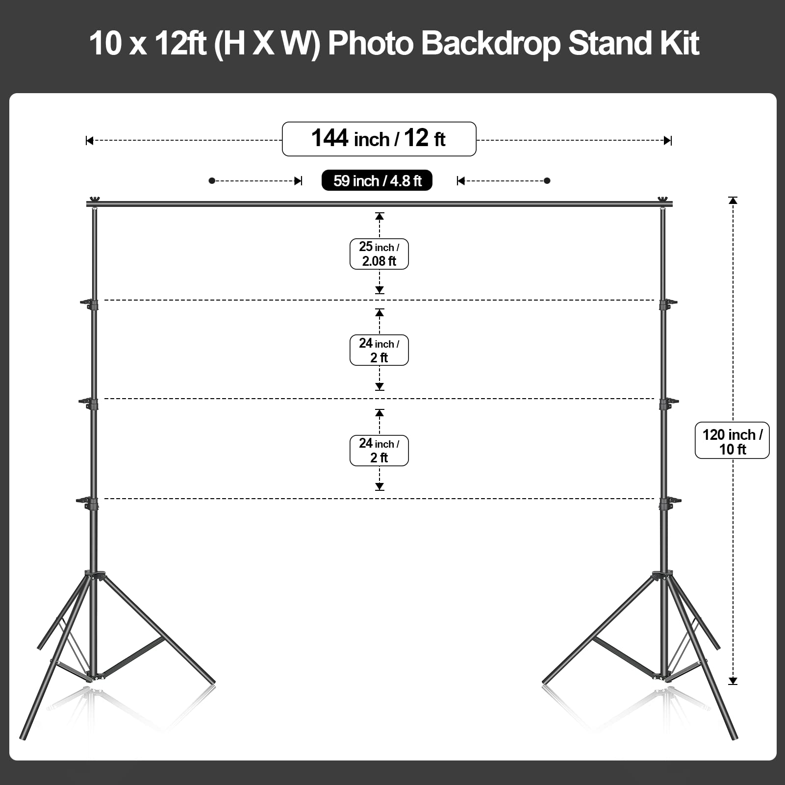 Emart Photo Backdrop Stand Kit, 10 X 12 Ft Back Drop Adjustable Frame For Photography, Photoshoot Banner Background Support Holder For Parties Dectoration