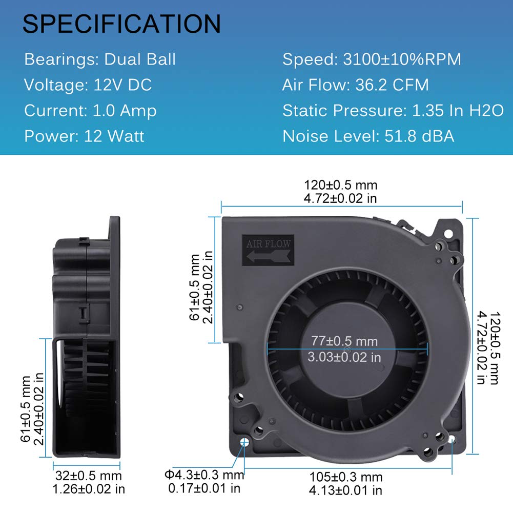 Gdstime 120X120X32Mm 120Mm 12V Dual Ball Bearings Dc Brushless Cooling Blower Fan For Receiver Dvr Xbox Modem Av Cabinet Cooling