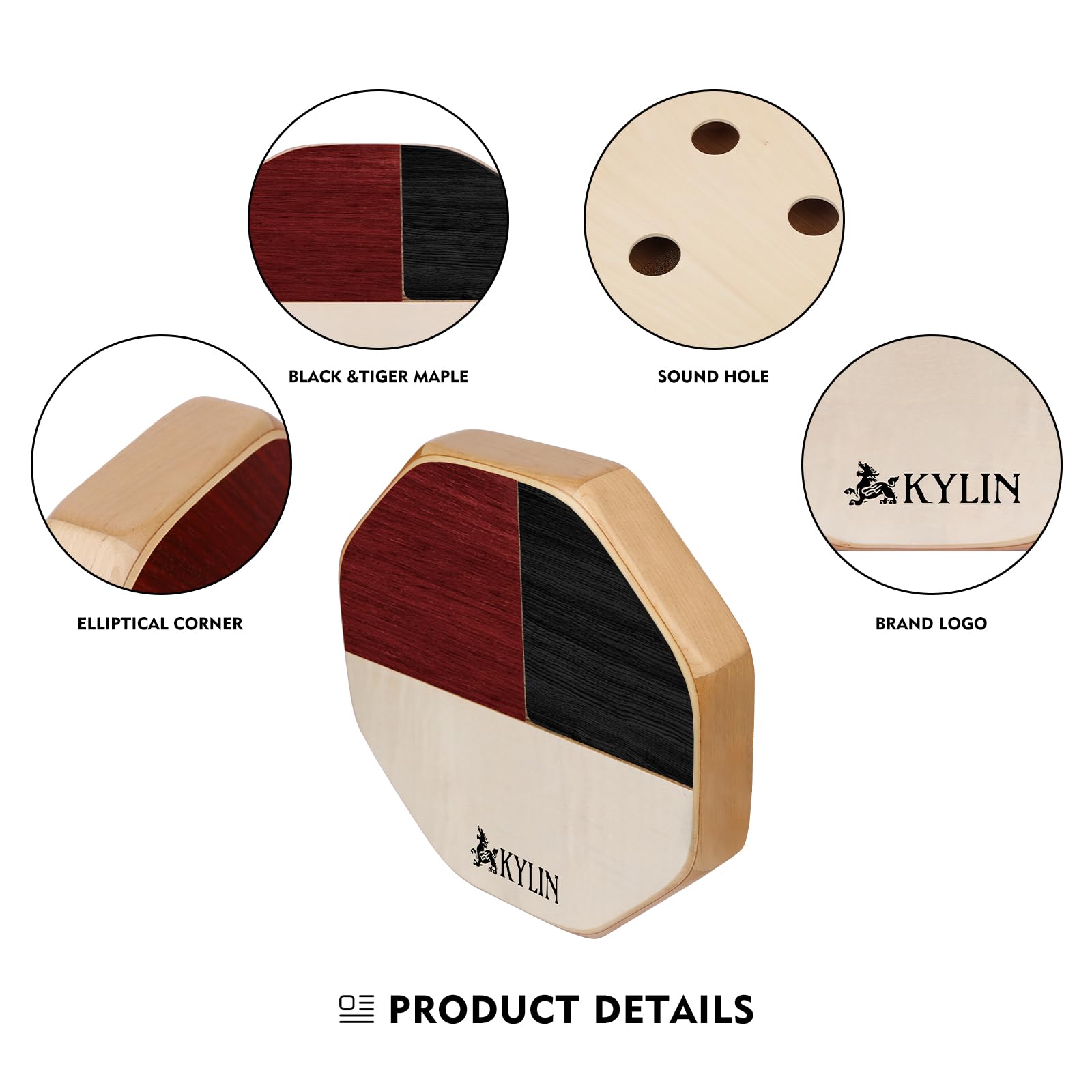 Kylin Portable Cajon Box Drum For Percussion Instrument Wood With Internal Guitar Strings Compact Size Portable Cajon Snare Cajo