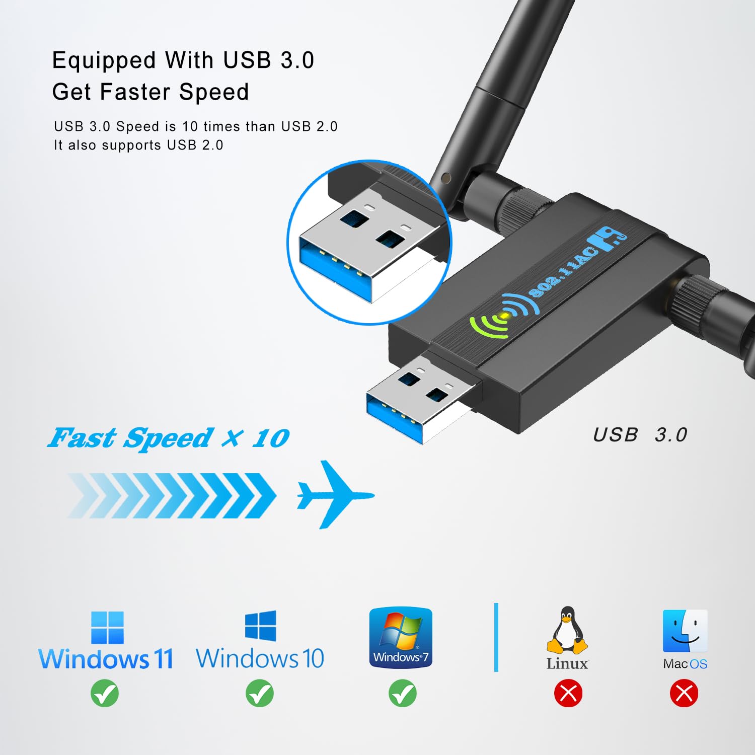 Wireless Usb Wifi Adapter For Pc: 1300Mbps Wifi Usb, 802.11Ac Wifi Adapter For Desktop Pc, Dual Band Wifi Dongle Wireless Adapte