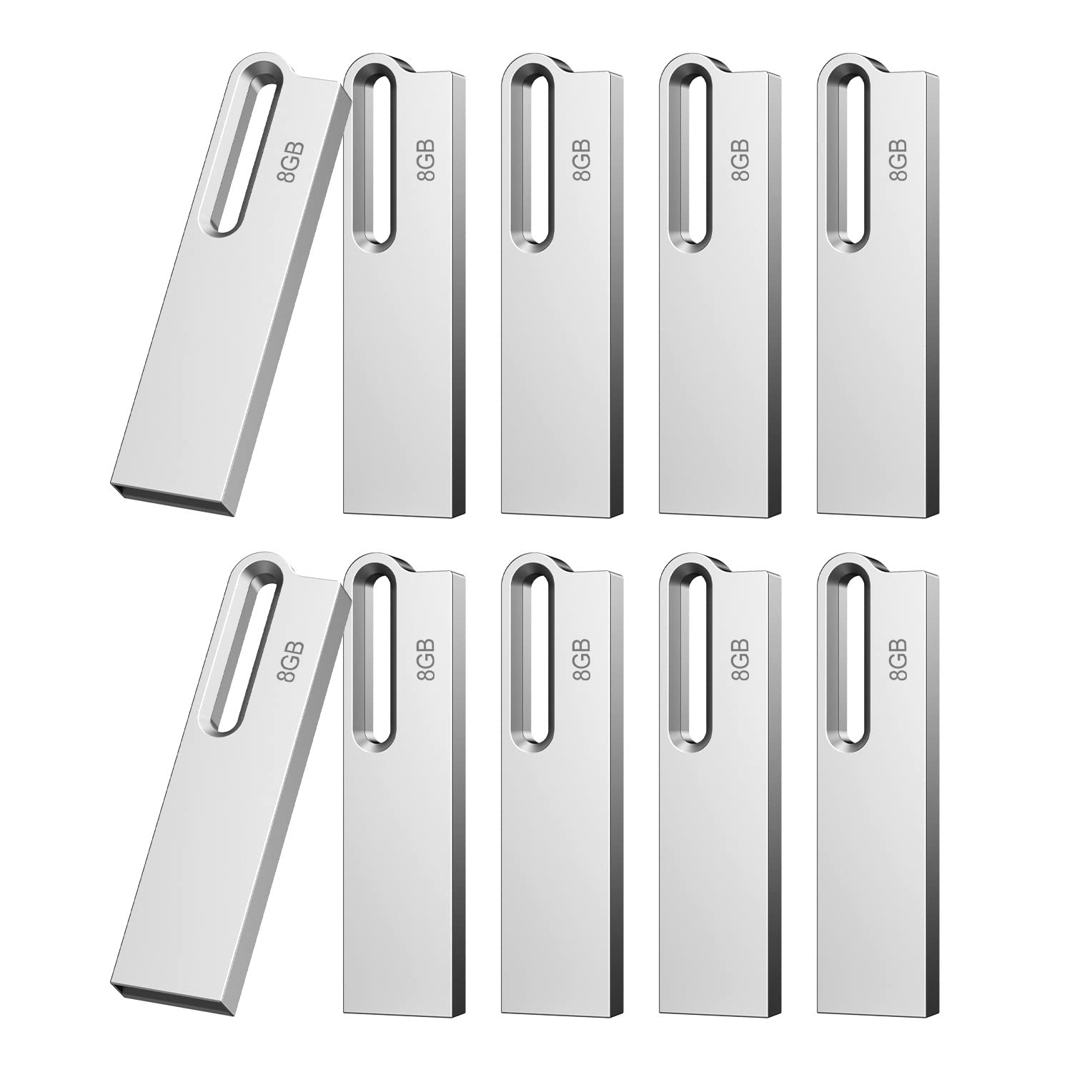 Aiibe 8Gb Flash Drive 10 Pack 8Gb Metal Usb Drive Bulk Thumb Drive Usb 2.0 Memory Stick Jump Drive Zip Drive With Keychain, Waterproof   Silver