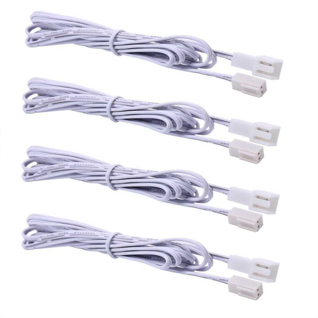 Flexible Extendable Cables For Aiboo Led Under Cabinet Lighting Kit White Cord 60 Inch Extension Cords (2 Pin White Cords, 4 Pac
