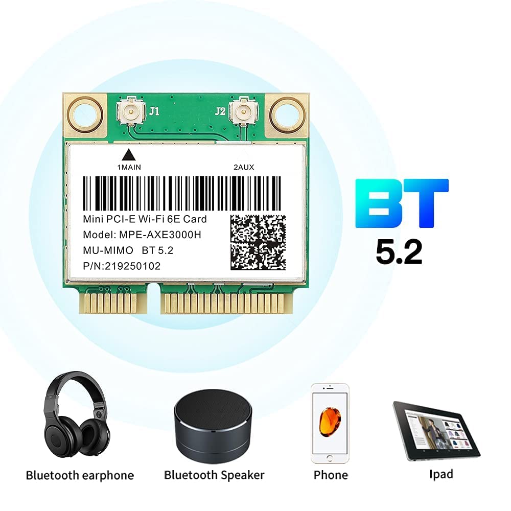 Wifi 6E Half Mini Pci E Wifi Network Card 802.11Ax Ac Mpe Axe3000H 2.4Ghz 5Ghz 6Ghz 5400Mbps Wireless Card Bt5.2 Mu Mimo Mini Pc