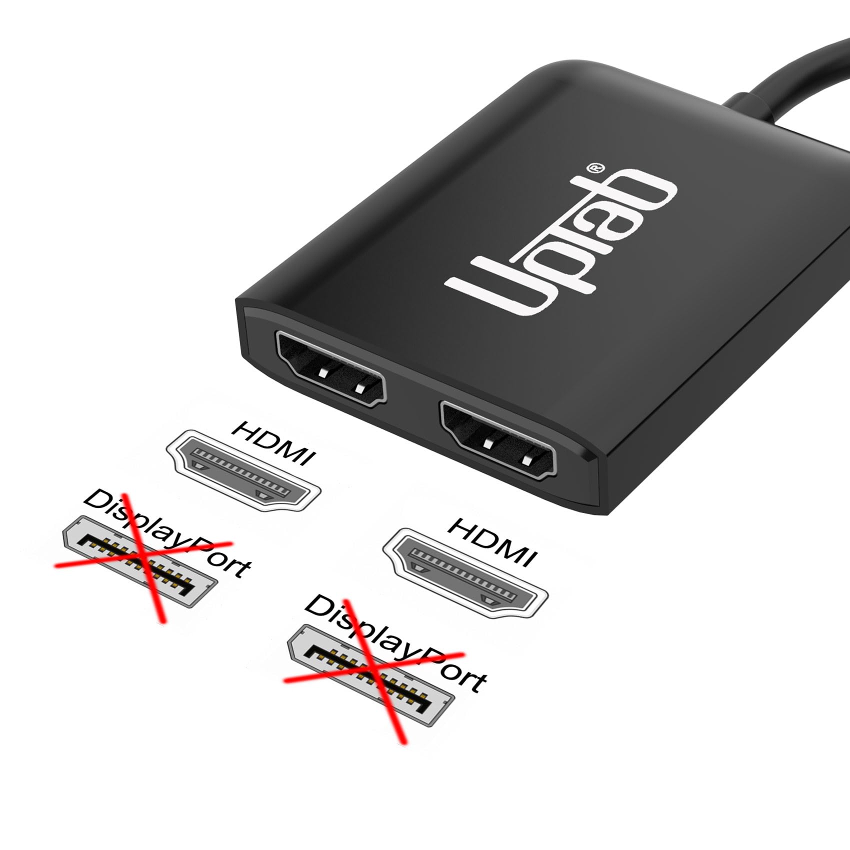 Uptab Mini Displayport To Dual Hdmi 4K@60Hz Adapter Multi Stream Transport (Mst) Hub, Dp To 2X Hdmi 2.0