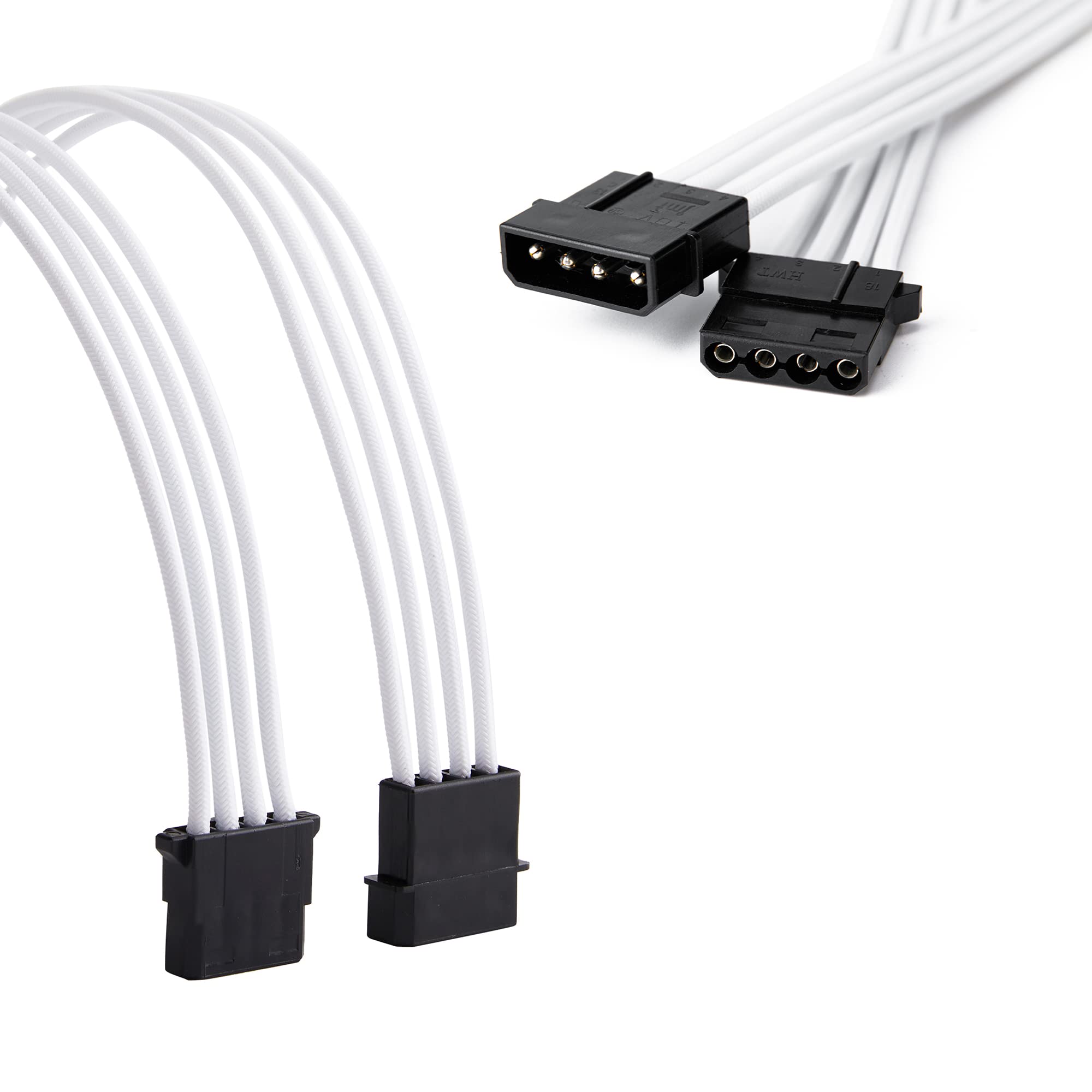 Formulamod Sata + Molex Power Extension Cable Kit, Male To Female 11.8 Inch Extender Sleeve Power Cables (White)