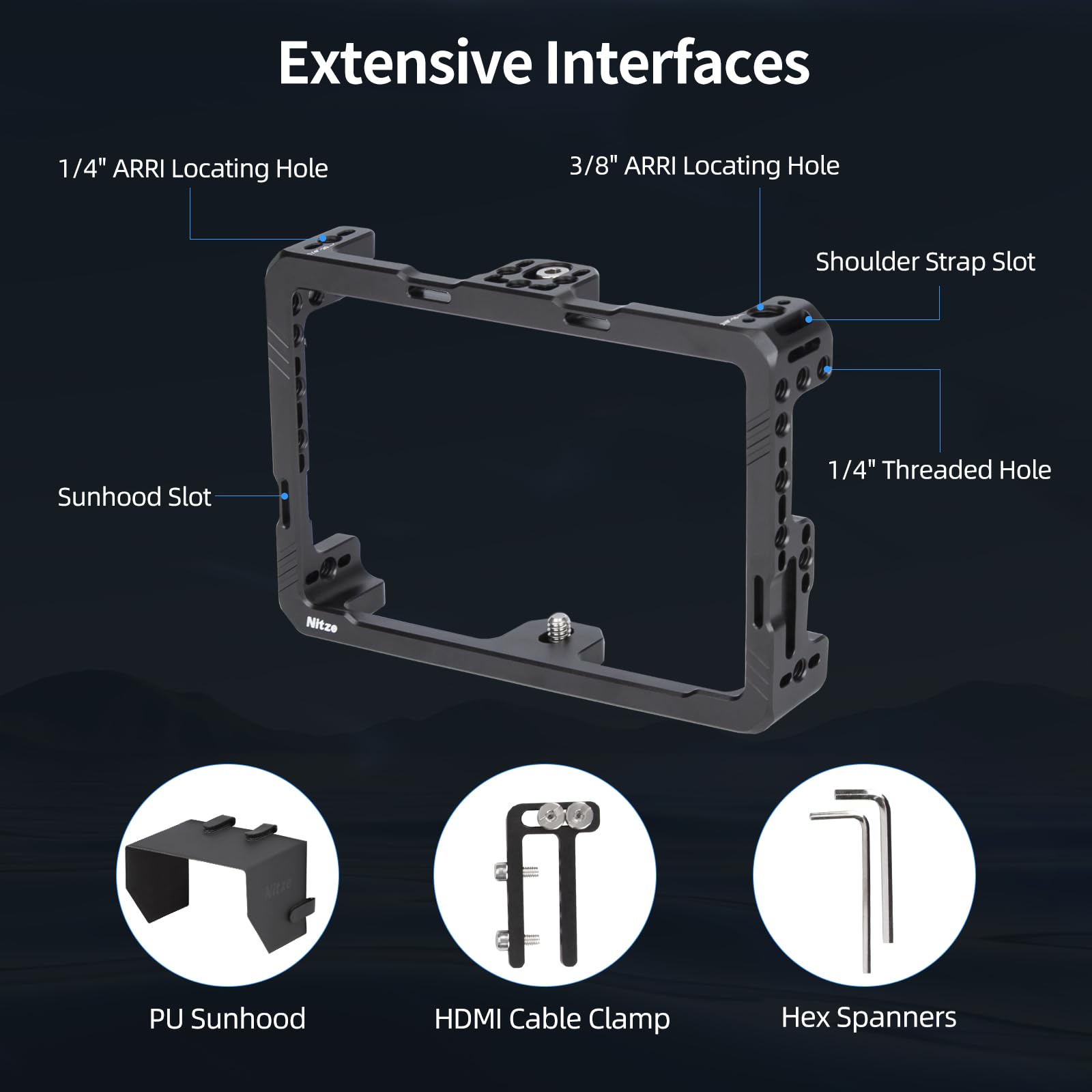 Nitze Monitor Cage Kit For Feelworld F6 Plusx / F6 Plus / F5 Pro / F5 Prox With Hdmi Cable Clamp And Sunhood - Jt-F05B