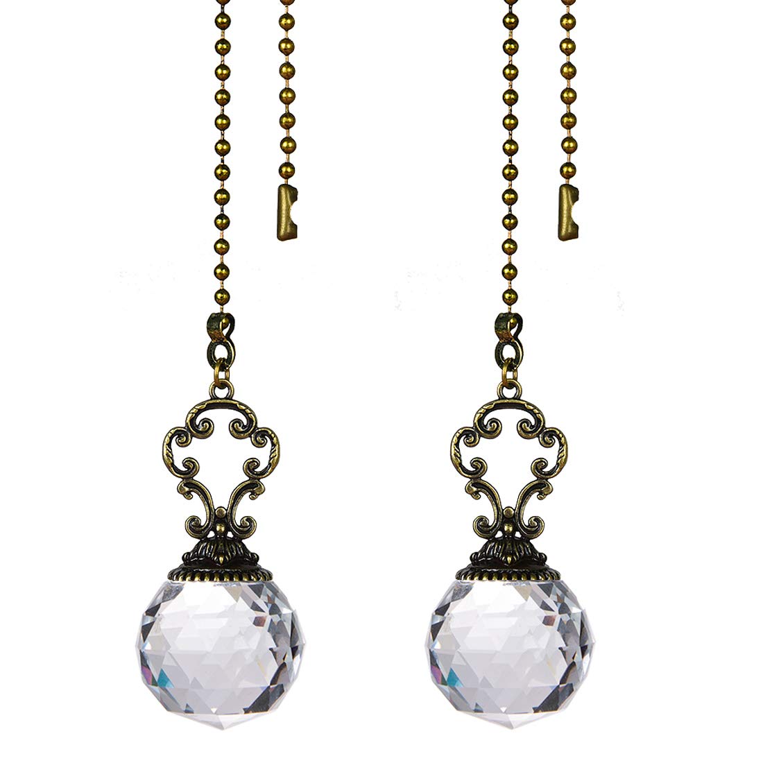 LONGSHENG Set of 2 Vintage-Style Crystal Prism Ball Ceiling Fan Pull Chains Clear K9 Crystal