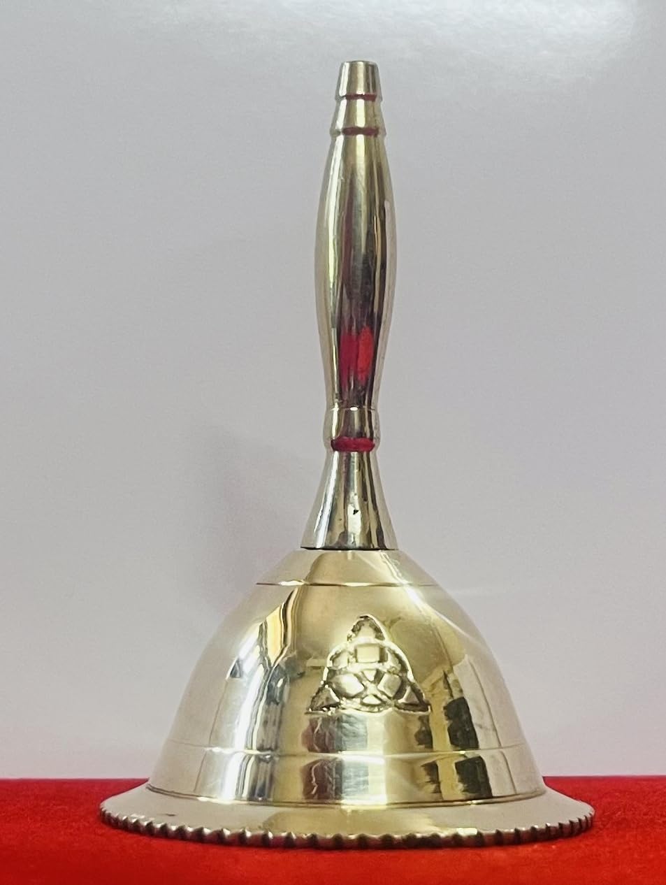 Indian Consigners Hand Bell Loud Brass Call Bells 3 Inches Altar Pendulam Use (Triquetra)